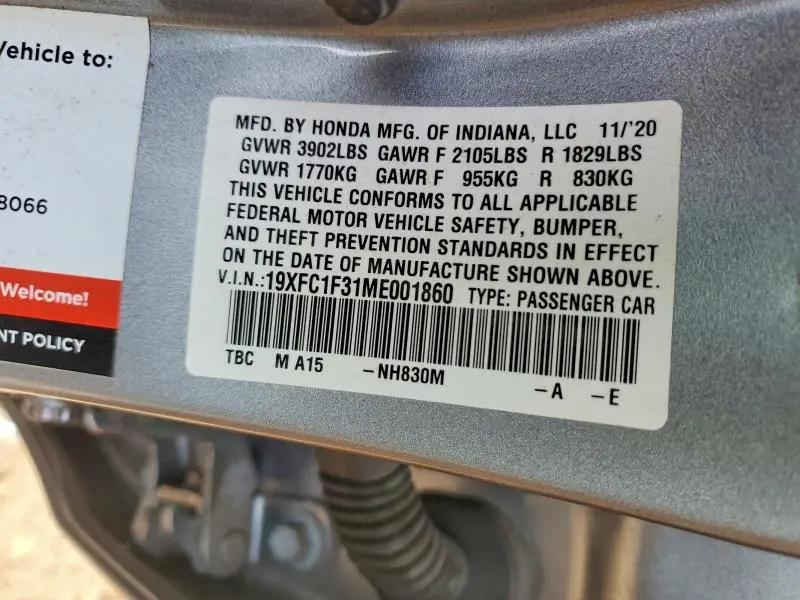 2021 HONDA CIVIC EX  