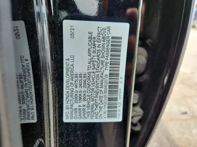 2021 HONDA ACCORD SPORT  