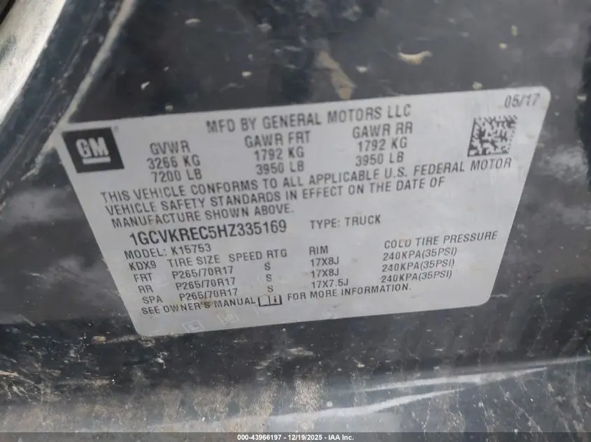 2017 CHEVROLET SILVERADO 1500 1LT