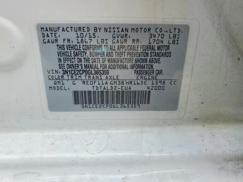 2016 NISSAN VERSA NOTE SV  