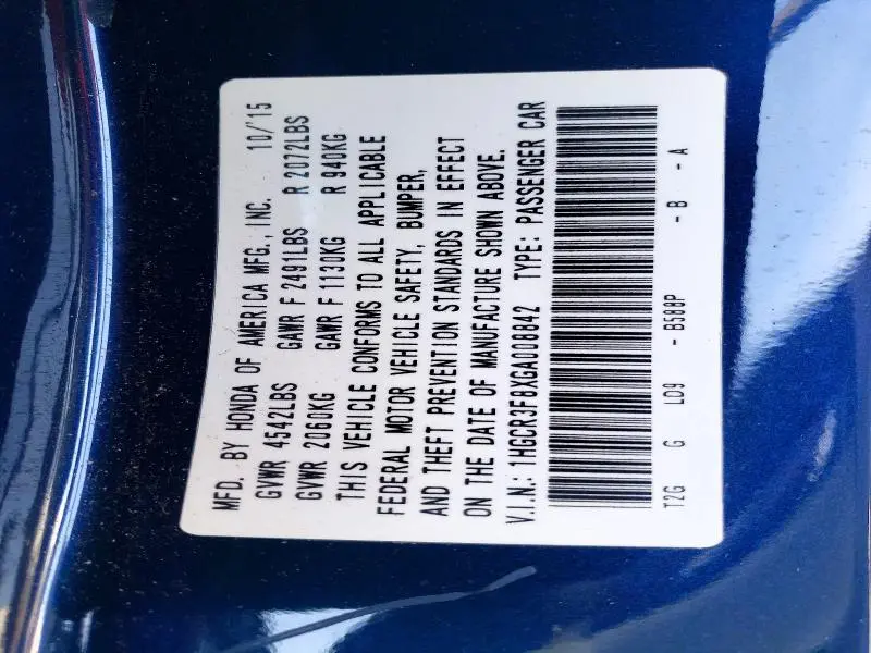 2016 HONDA ACCORD EXL  