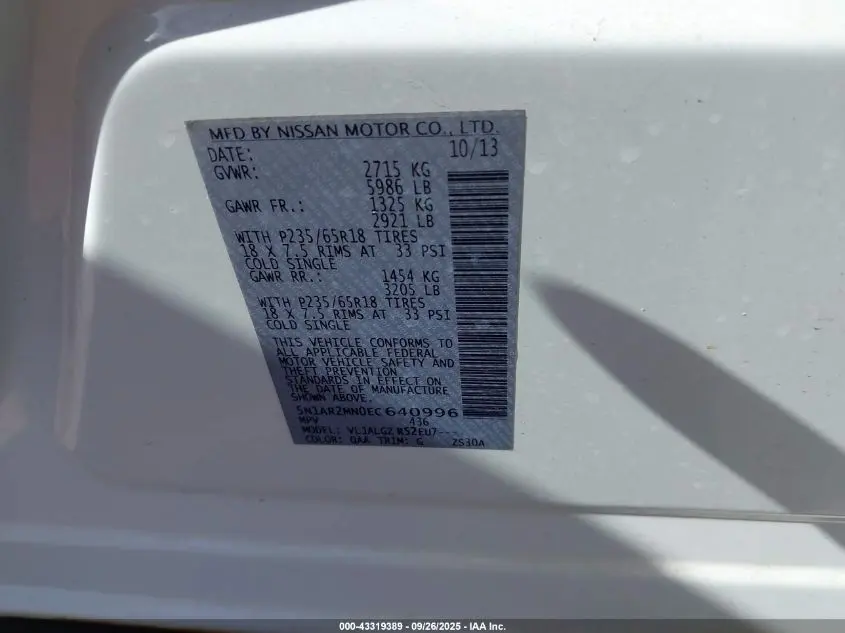 2014 NISSAN PATHFINDER SL