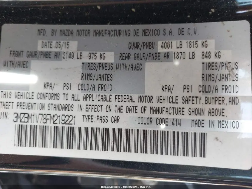 2015 MAZDA MAZDA3 I TOURING