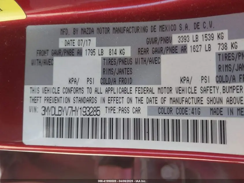 2017 TOYOTA YARIS IA  