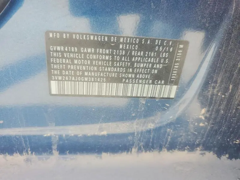 2016 VOLKSWAGEN JETTA S  