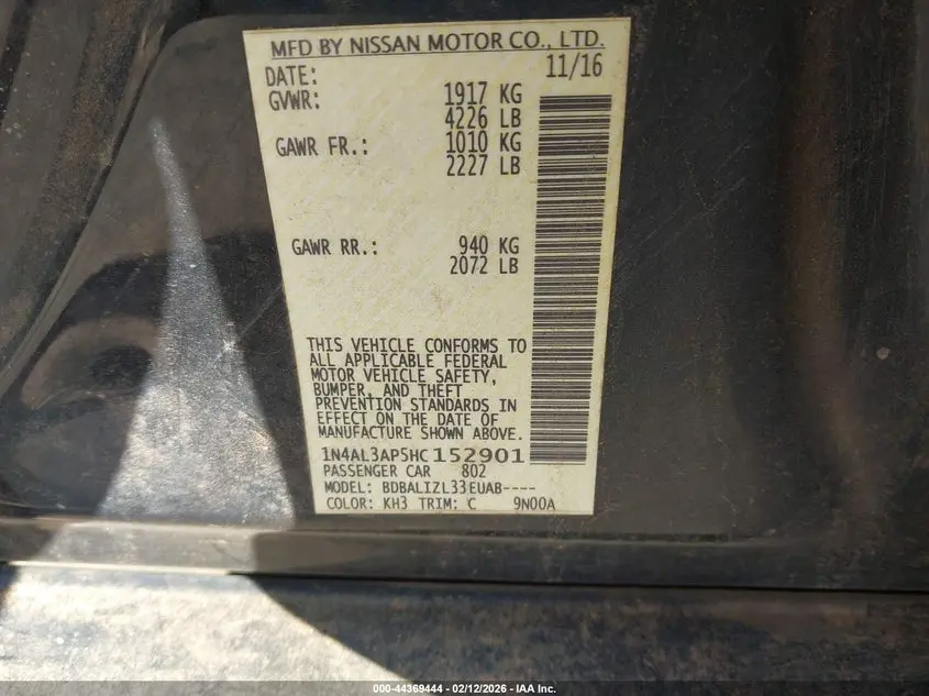 2017 NISSAN ALTIMA 2.5 SV