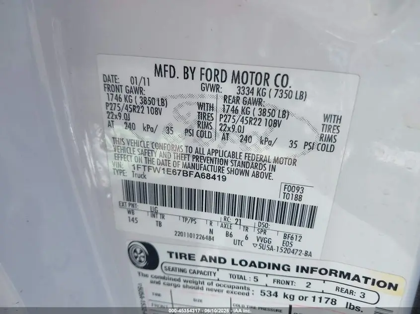 2011 FORD F-150 LARIAT LIMITED