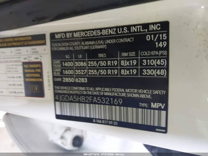 2015 MERCEDES-BENZ ML 350 4MATIC