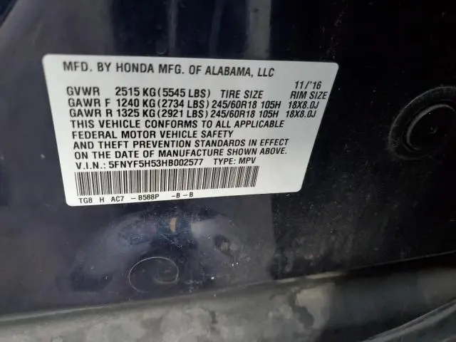 2017 HONDA PILOT EXL  