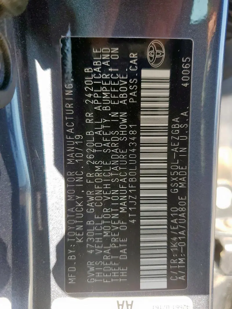 2020 TOYOTA AVALON XLE  