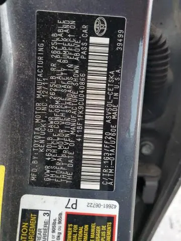 2012 TOYOTA CAMRY BASE  