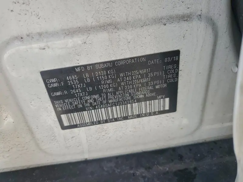 2018 SUBARU OUTBACK 2.5I PREMIUM  