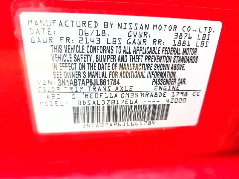 2018 NISSAN SENTRA SV  