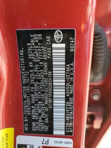 2012 TOYOTA CAMRY BASE  