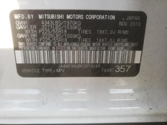 2019 MITSUBISHI OUTLANDER SPORT ES  