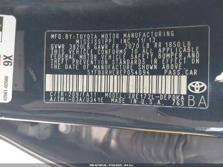 2014 TOYOTA COROLLA L