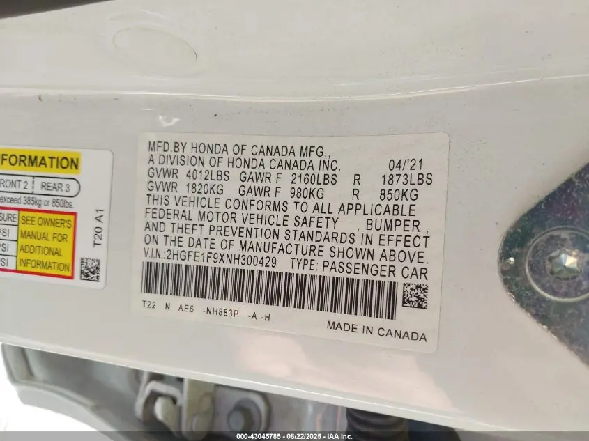 2022 HONDA CIVIC TOURING