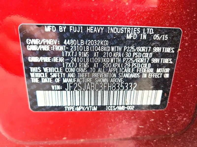 2015 SUBARU FORESTER 2.5I  
