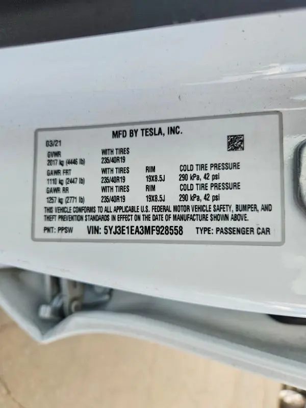 2021 TESLA MODEL 3   
