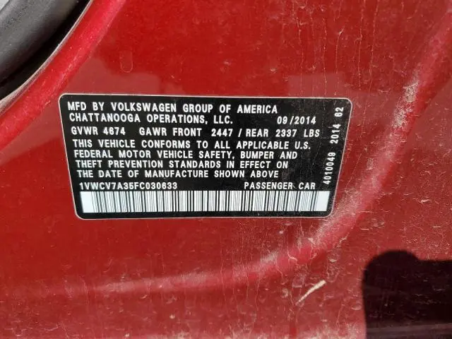 2015 VOLKSWAGEN PASSAT SEL