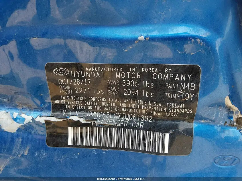 2018 HYUNDAI IONIQ HYBRID BLUE