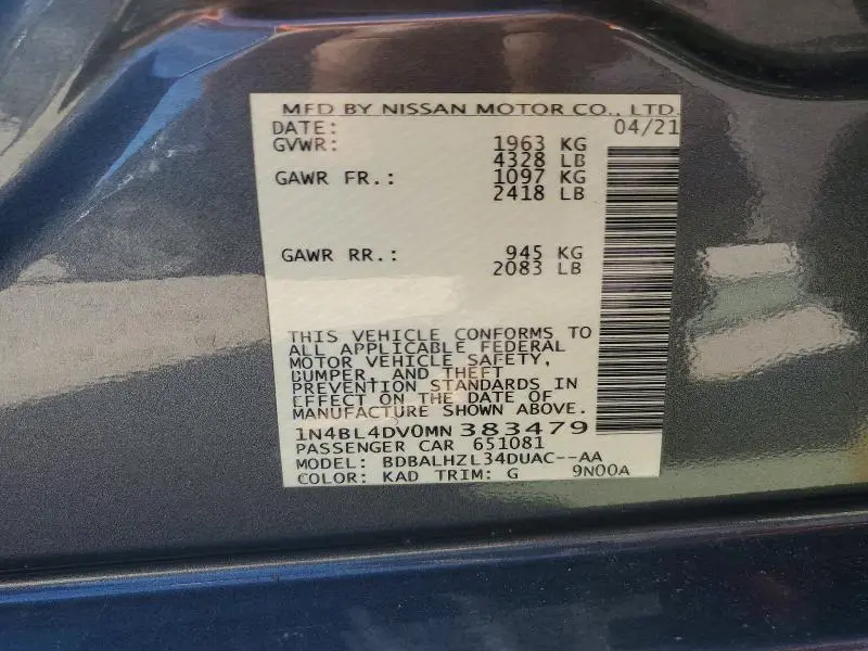 2021 NISSAN ALTIMA SV  