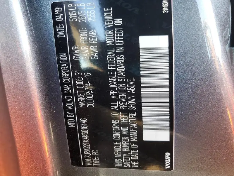 2019 VOLVO S60 T6 MOMENTUM  