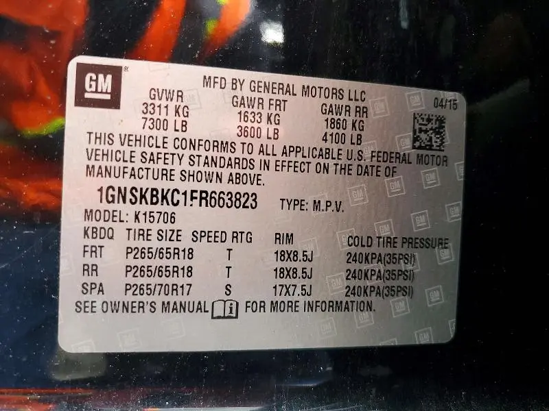 2015 CHEVROLET TAHOE K1500 LT  