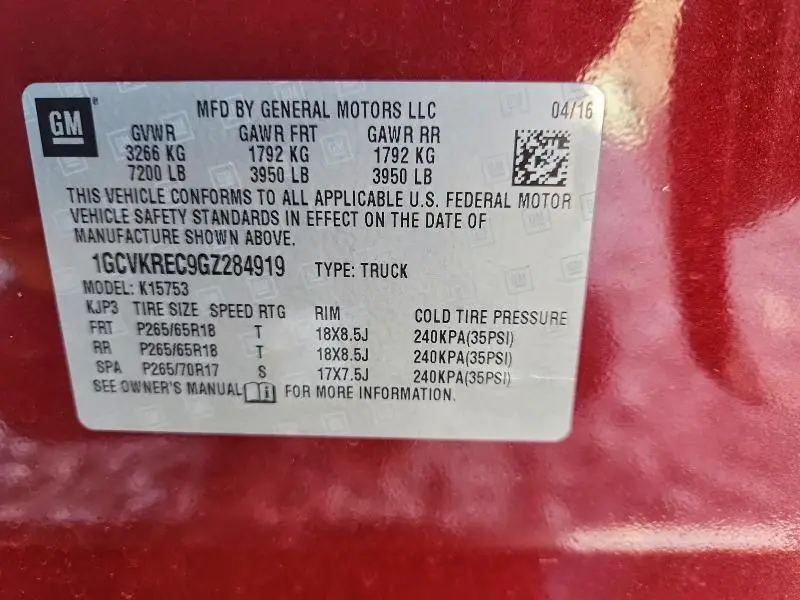 2016 CHEVROLET SILVERADO K1500 LT  