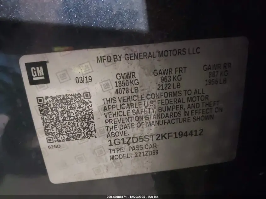 2019 CHEVROLET MALIBU LT