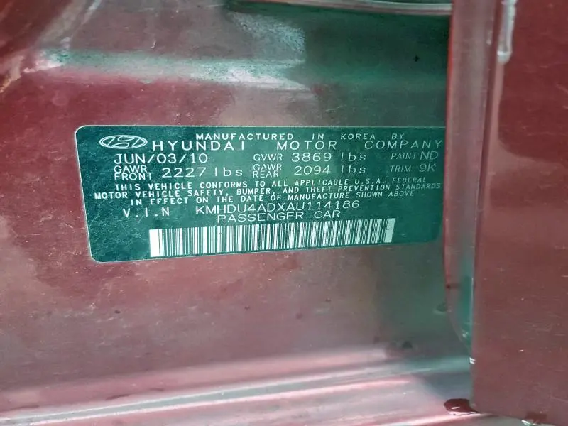 2010 HYUNDAI ELANTRA BLUE  