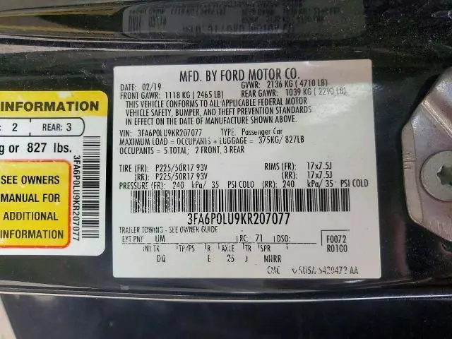 2019 FORD FUSION SE  