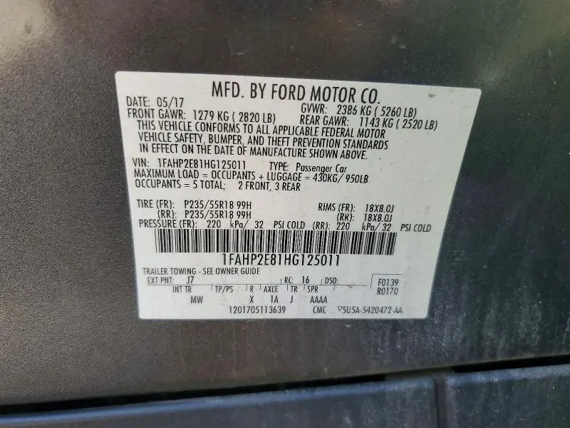 2017 FORD TAURUS SEL  