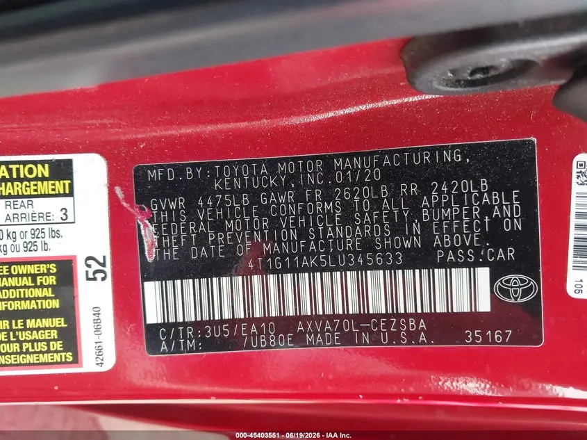 2020 TOYOTA CAMRY SE