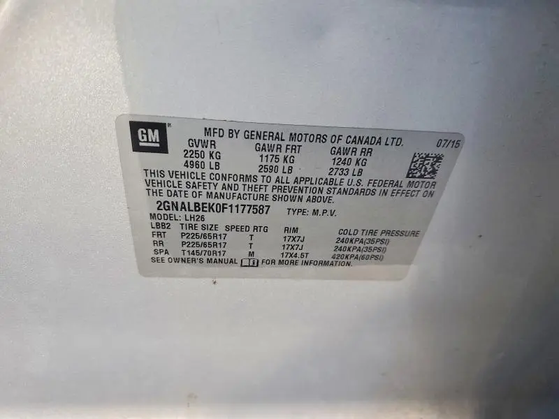 2015 CHEVROLET EQUINOX LT  