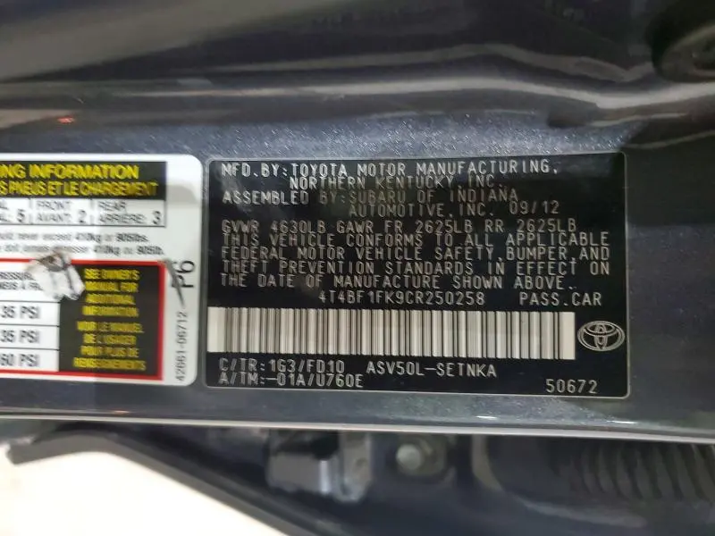 2012 TOYOTA CAMRY LE  