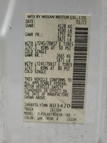 2021 NISSAN NV 2500 S  