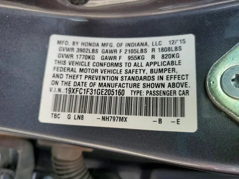 2016 HONDA CIVIC EX  