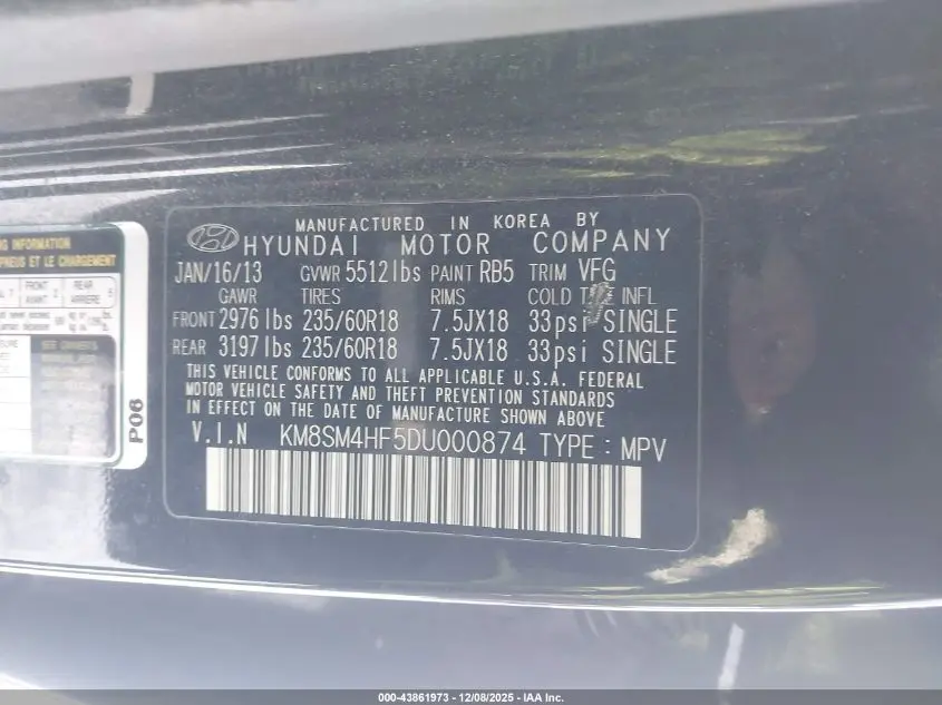 2013 HYUNDAI SANTA FE GLS