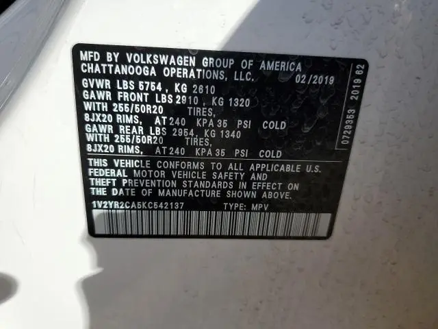 2019 VOLKSWAGEN ATLAS SE  