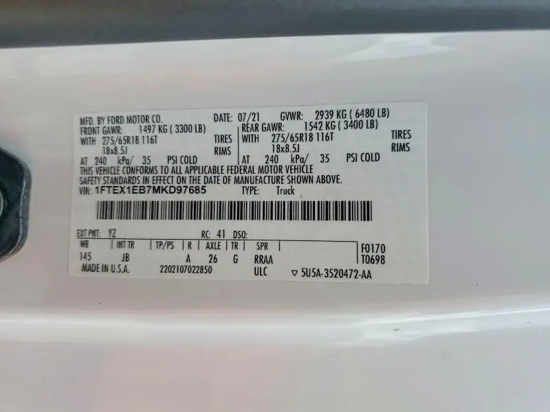 2021 FORD F150 SUPER CAB  
