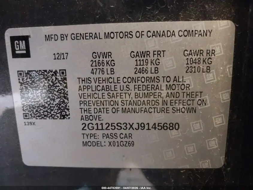 2018 CHEVROLET IMPALA 2LZ