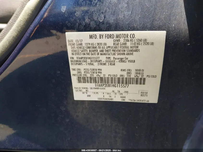 2017 FORD TAURUS SEL