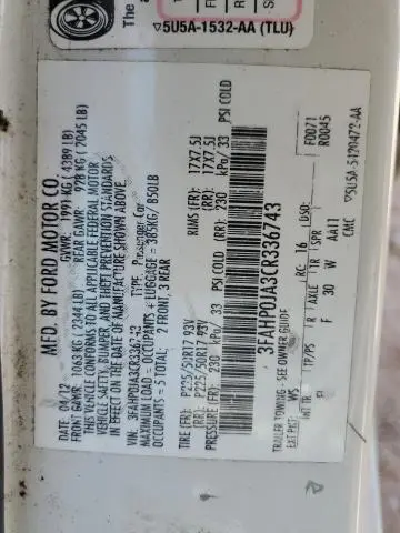 2012 FORD FUSION SEL