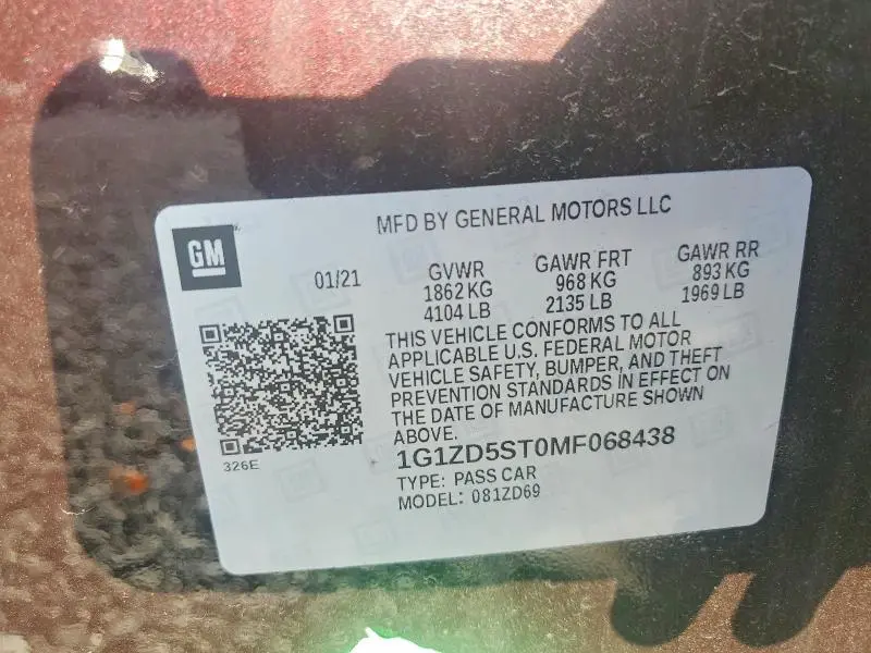 2021 CHEVROLET MALIBU LT  