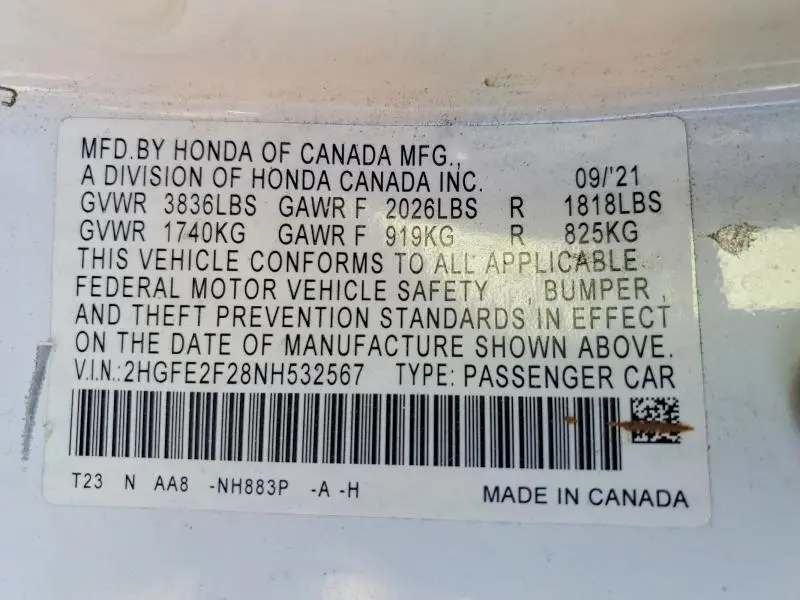 2022 HONDA CIVIC LX  