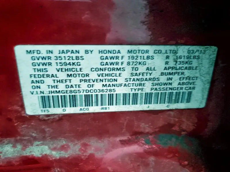 2013 HONDA FIT SPORT  