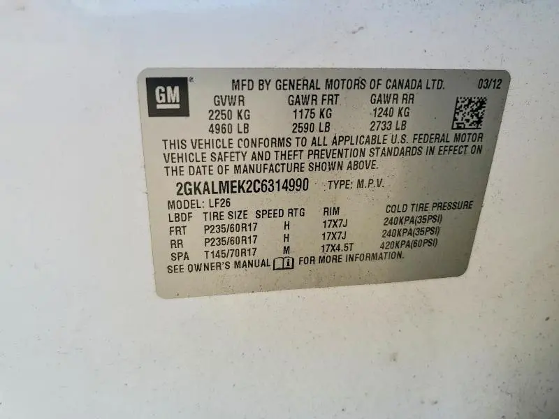 2012 GMC TERRAIN SLE  