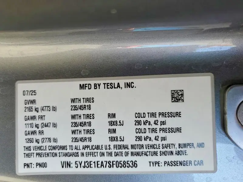 2025 TESLA MODEL 3   