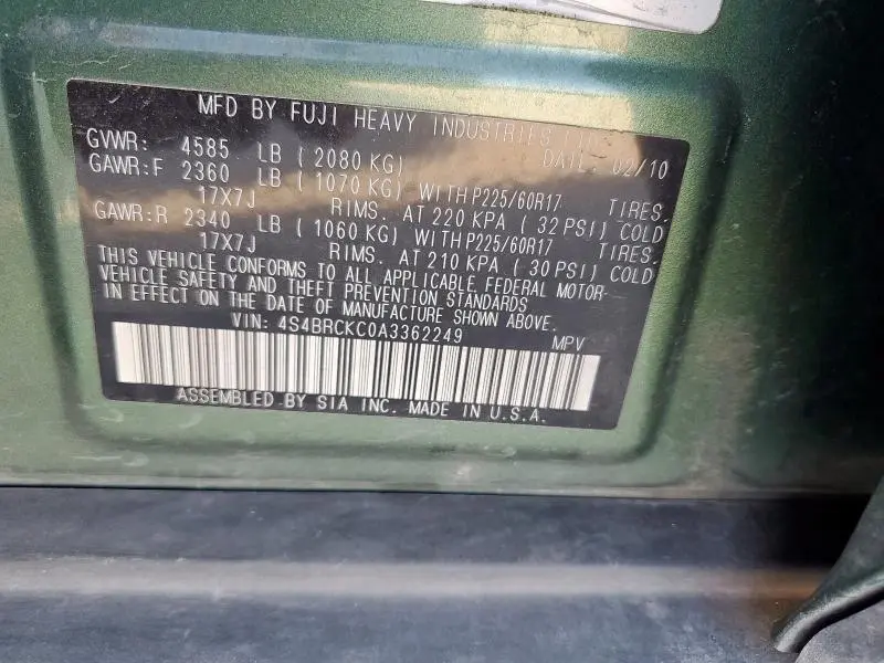 2010 SUBARU OUTBACK 2.5I LIMITED  